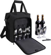 ALLCAMP 6 Bottle Wine Gift Bag - Insulated Tote Cooler, Adjustable Strap, Includes 6 Wine Glasses, Napkins & Corkscrew, Portable Travel Gifting(Black)