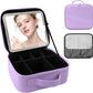 Travel Makeup Bag with LED Mirror and Light Travel Makeup Case Cosmetic Organizer Portable Cosmetic Brush Organizer Bag with Adjustable Dividers for Cosmetics Makeup Brushes Toiletry(Purple)