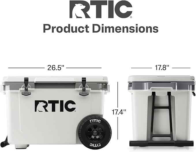 RTIC 52 Quart Ultra-Light Wheeled Hard Cooler Insulated Portable Ice Chest Box for Beach, Drink, Beverage, Camping, Picnic, Fishing, Boat, Barbecue, 30% Lighter Than Rotomolded Coolers