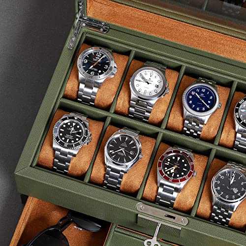 10 Slot Watch Box in Leather with Valet Drawer