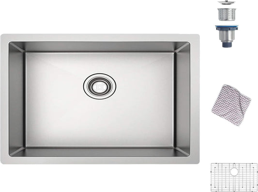 TORVA 30-Inch Undermount Kitchen Sink, Premium 304 Stainless Steel Bar Sink - 10 Inches Deep Basin Single Bowl Sink