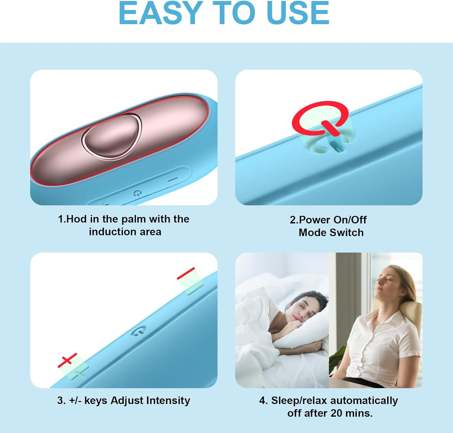 Sleep Aid Device, Micro-Current Sleep Instrument Anxiety Device, Portable Rechargeable Sleep Aid for Anxiety and Insomnia (Blue)
