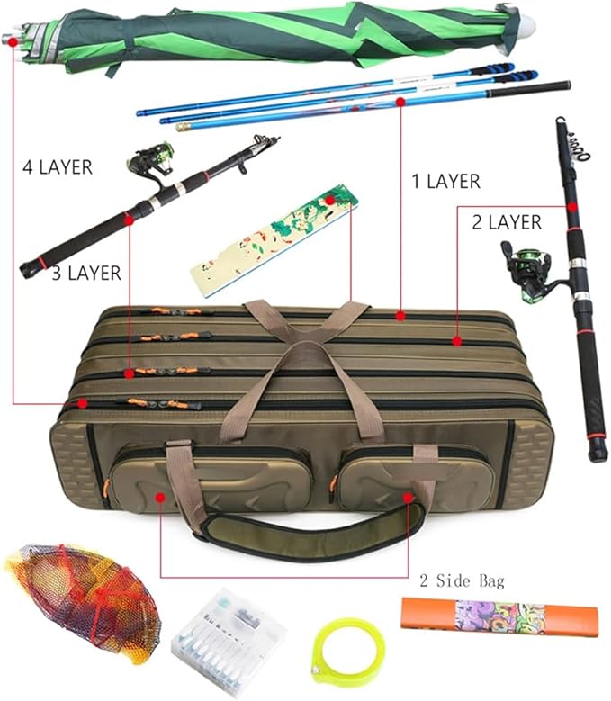 Suwequest Portable Waterproof Fishing Rod 2/3/4 Layer Thick Oxford Bag 90-120Cm Fishing Pole Tools Storage Box