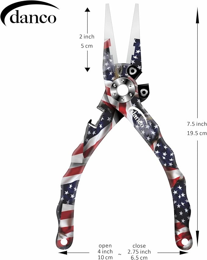 danco duffy 7.5-inch Fishing Pliers with Replaceable Line Cutters, Aircraft Grade Aluminum Fishing Gear, Saltwater Resistant Fishing Tools, Rubberized Paint Coating (USA)