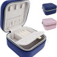 【2 Pack】 PU Leather Travel Small Portable Mini Travel Jewelry Organizer for Rings Necklaces Earrings and Lipstick Color Blue and Pink