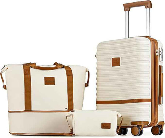 Joyway Carry On Luggage 20 Inch Expandable Suitcase with Spinner Wheel, 3 Piece Hard Shell Luggage Set with TSA Lock(White)