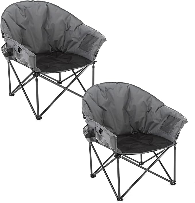 ARROWHEAD OUTDOOR 2-Pack Oversized Heavy-Duty Club Folding Camping Chair w/Pocket, Cup Holder, Portable, Padded, Moon, Round, Saucer, Supports 330lbs