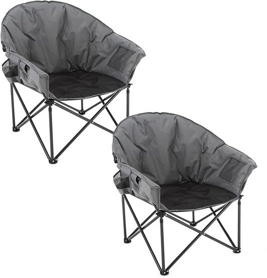 ARROWHEAD OUTDOOR 2-Pack Oversized Heavy-Duty Club Folding Camping Chair w/Pocket, Cup Holder, Portable, Padded, Moon, Round, Saucer, Supports 330lbs