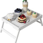 Bed Tray Table with Folding Legs,Bamboo Breakfast in Bed for TV Table,Tray,Eating,Snack Tray,Laptop Computer (White, Medium)