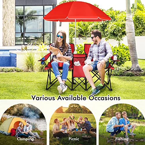 Double Camping Chair with Umbrella