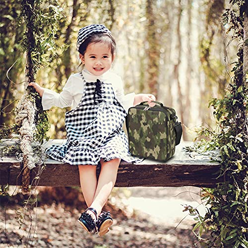 Camo Insulated Lunch Bag for Kids Students Lunch Box Meal Holder Camouflage Green Reusable Cooler Bag for Boys Thermal Lunch Box for School Picnic Travel Outdoor (Camo)
