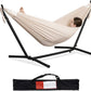 PNAEUT Double Hammocks with Stand for Outside, Portable Space Saving Heavy-Duty Steel Stand for Indoor Outdoor Patio with Carrying Bag, 450 lbs Capacity (Beige)