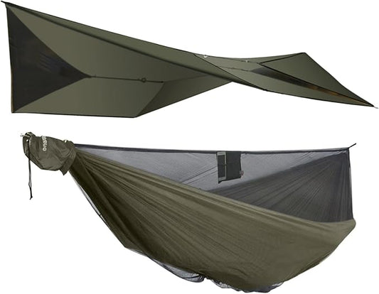 onewind Camping Hammock with Rain Fly and Bug Net Portable Lightweight 11ft Double Hammock with 12ft Ultralight Silnylon Tarp and Mosquito Net Ridgeline 12Ft Tree Straps for Camping Hiking Backpacking