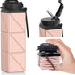 Collapsible Water Bottles 20.6oz Foldable Water Bottle BPA Free Reusable Lightweight LeakProof Travel Silicone Water Bottles for Travel Gym Hiking Camping (Upgrade Light Pink)