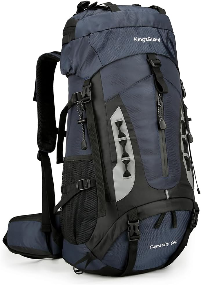 King'sGuard 60L Hiking Backpack Large Waterproof Camping Backpack for Men and Women Lightweight Frameless Backpacking Backpack with Rain Cover (Navy Blue) - Roamly