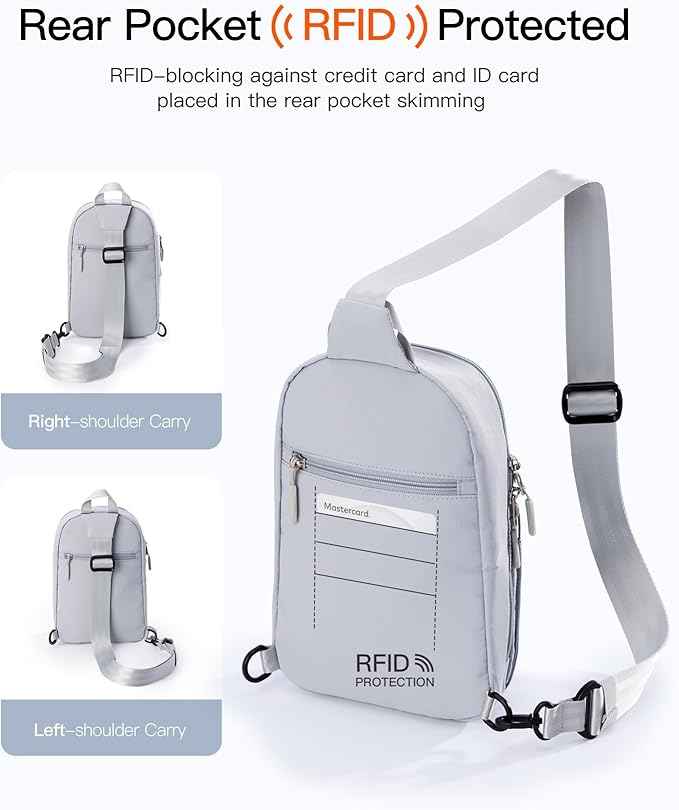 Inateck Sling Bag X-Row with RFID Blocking, Spacious Crossbody Shoulder Chest Everyday Carry Bag with Quick-adjust Strap, Water-resistant Sling Backpack for Men, Women, Travel, Cycling, Hiking, Gray
