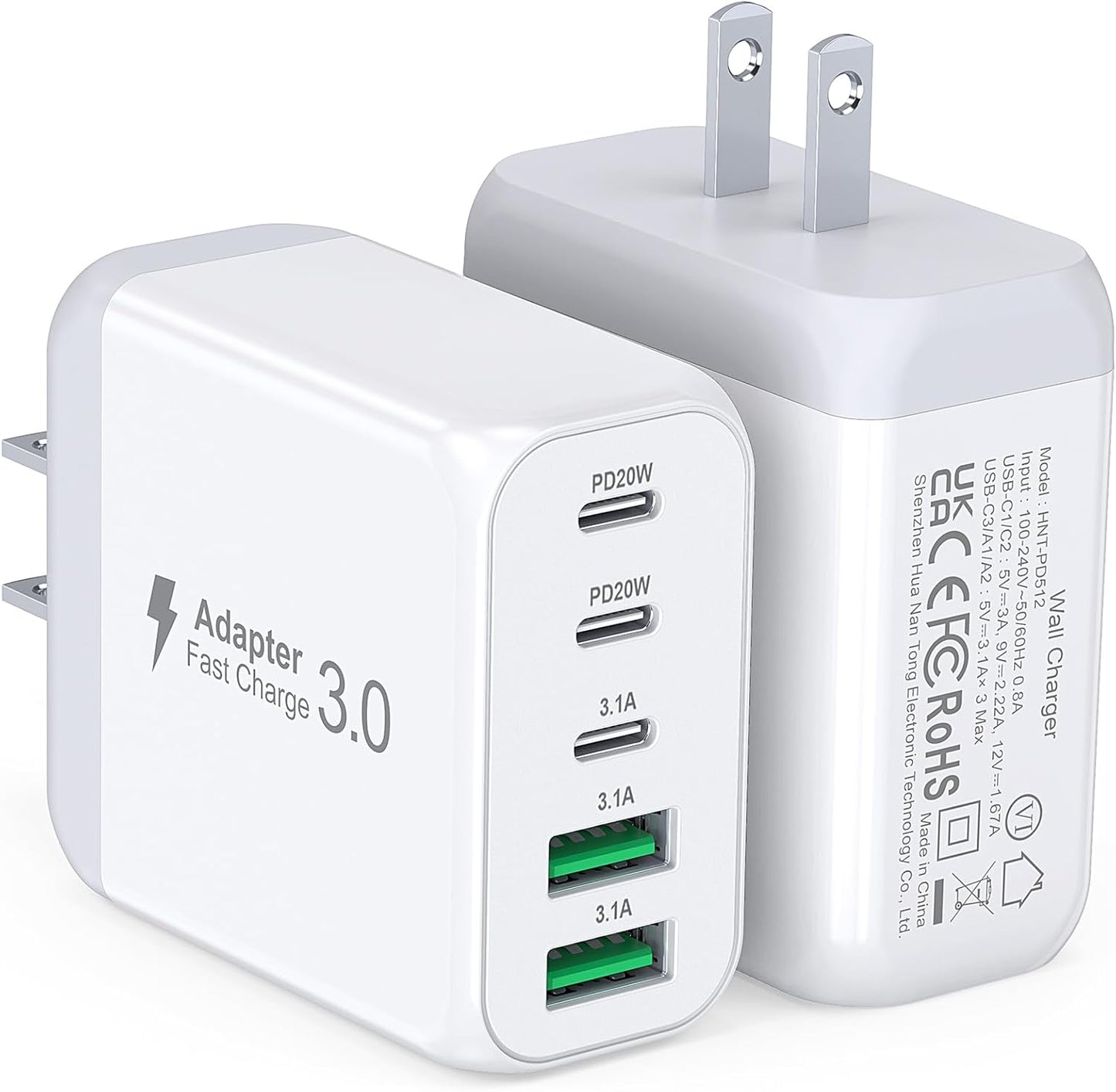 50W USB C Wall Charger Block, 2Pack 5-Port C Charger Fast Charging Block Dual PD Power Adapter&QC 3.0 Wall Plug Multiport Type C Charging Cube Brick for iPhone 16/15/14/13/12 Pro Max, iPad,Samsung - Roamly