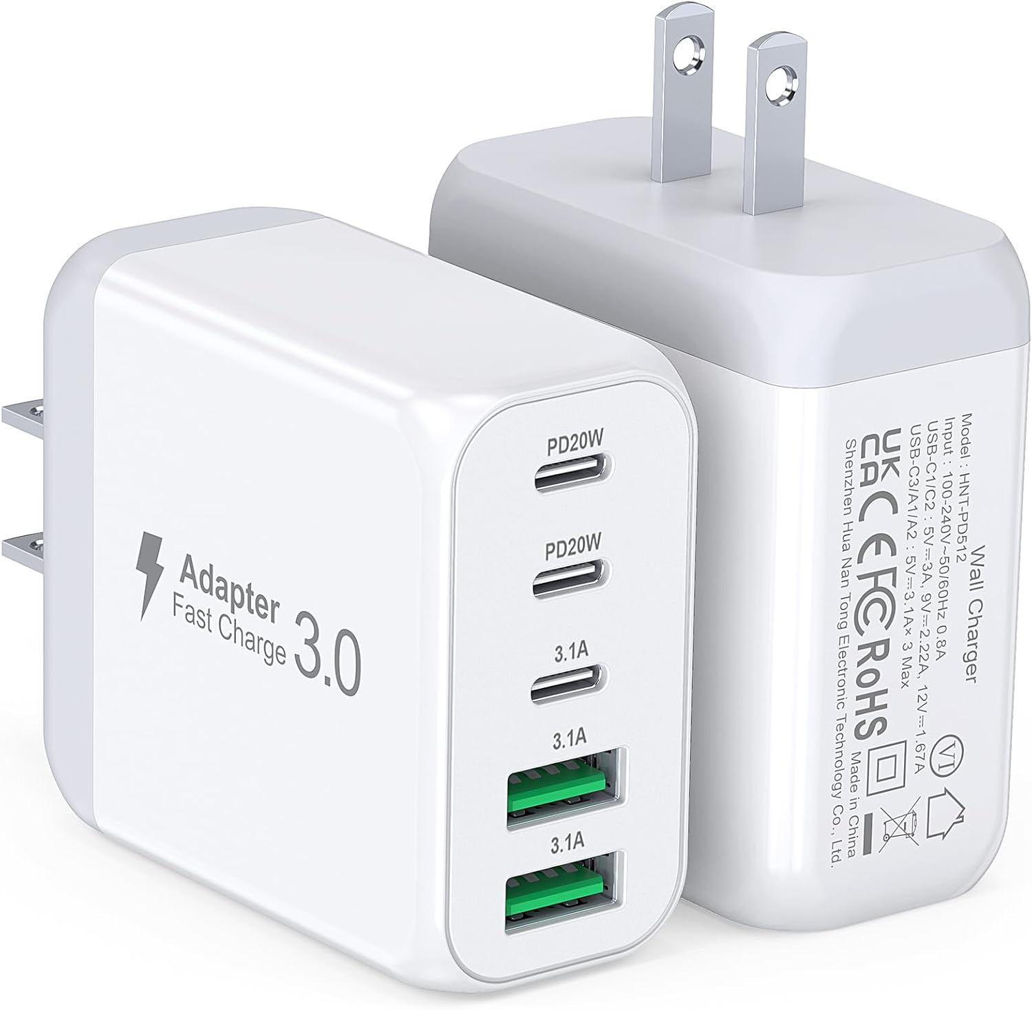 50W USB C Wall Charger Block, 2Pack 5-Port C Charger Fast Charging Block Dual PD Power Adapter&QC 3.0 Wall Plug Multiport Type C Charging Cube Brick for iPhone 16/15/14/13/12 Pro Max, iPad,Samsung - Roamly