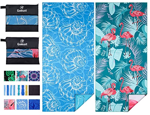 Microfiber Beach Towel Oversized 71x32 Blue Pink with Bag 2 Pack (2 Count)