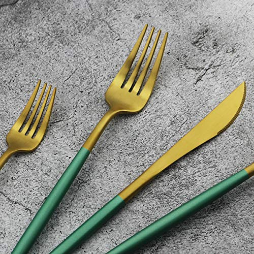20-Piece 18/10 Stainless Steel Flatware Silverware, Luxury Dinnerware Set Travel Cutlery Tableware Include Knife Fork Spoon Service for 4, Dishwasher Safe (Green Handle Matte Gold) (4 Count)