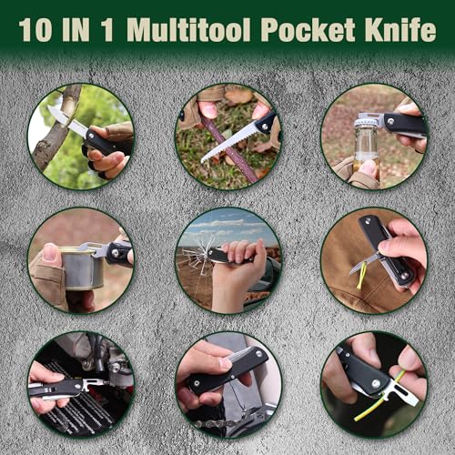 10-in-1 Folding Pocket Knife with Saw, Stainless Steel