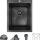 15x20 Drop In Bar Sink Black, 15 Inch Gunmetal Black Wet Bar Sink 18 Gauge Single Bowl Topmount Stainless Steel Small Kitchen Sink with Basket Strainer Drain & Bottom Grid