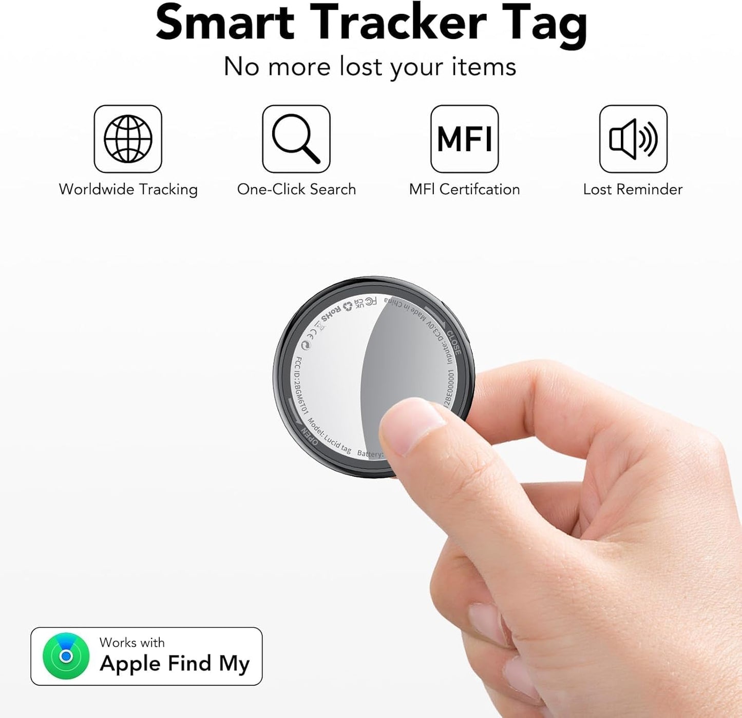 2025 New [Apple MFi Certified] (iOS Only) Air Tracker Tag-1 Pack, Bluetooth Tracker for Apple Find My, Replaceable Battery, Key Finder and Item Locator Smart Tag for Keys, Bags, Luggage, Pets, (Black)