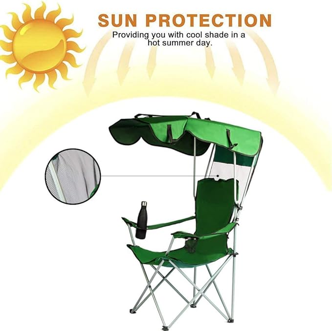 Camping Chairs with Canopy, Portable Quad Lawn Chair for Adults, Folding Recliner Chair with Shade and Cup Holder Outdoor Events,Support 350 LBS… Green