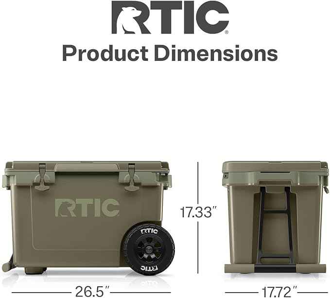 RTIC 52 Quart Ultra-Light Wheeled Hard Cooler Insulated Portable Ice Chest Box for Beach, Drink, Beverage, Camping, Picnic, Fishing, Boat, Barbecue, 30% Lighter Than Rotomolded Coolers