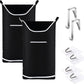 Hanging Laundry Hamper Bag Behind Door Hampers for Laundry Hanging Save Space Zipper Laundry Hamper Door Hanging with 2 PCs Stainless Steel Hooks Suction Hooks for Wall/Bathroom (Black-2Pack)