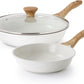 SENSARTE Nonstick Frying Pan Skillets, White Ceramic Coating Omelette Pans, Healthy Cookware Chef's Pan, Free of PTFE & PFAS (8+11Inch with Lid)