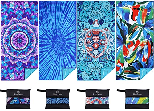 Microfiber Beach Towel with Bag Oversized 71x32 Sand Free 4 Pack (4 Count)