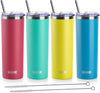 koodee 20 oz Tumbler with Lid and Straw -4 Pack Insulated Skinny Tumblers Stainless Steel Double Wall Water Cup (Yellow/Teal/Sky Blue/Wine Red)