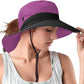 Rosoz Ponytail Sun Bucket Hats for Women UV Protection Foldable Mesh Wide Brim Hiking Beach Fishing Summer Safari