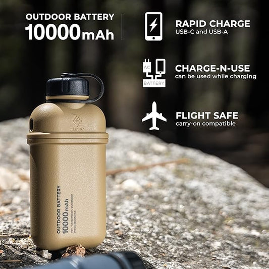 NESTOUT Rugged Power Bank, 10000mAh Outdoor Battery Charger, 20W USB-C Fast Charging PD, Waterproof IP67, Durable Shockproof, Battery Pack for iPhone Hiking Travel Camping (Gray Blue, 10000mAh)