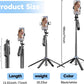 71" Selfie Stick Phone Tripod with Wireless Remote & 2 Fill Lights, Extendable Aluminum Phone Stand for iPhone/Android/Camera, Portable Travel Tripod for Vlogging, Live Streaming, Video Recording