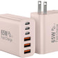 USB C Charger Block, 65W USBC Wall Charging Blocks 6-Port PD & QC Power Adapter Multiport Type C Fast Chargers Plug Cube Brick for iPhone 16/15/14/13/12/Pro Max,iPad Pro,Samsung Galaxy S25 Black