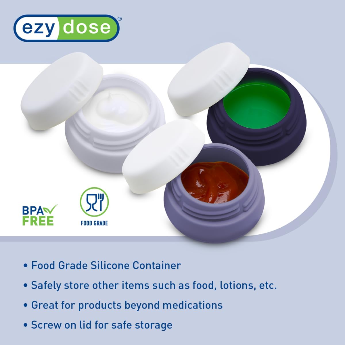 EZY DOSE Silicone Jar, Multi-Purpose Travel-Sized Container, Washable and Reusable, Versatile and Durable Container for Storage, Organizing and Preserving, Grayscale Colors, BPA Free, 3-Pack