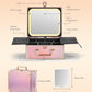 Qislee Makeup Box with A Detachable Lighted Mirror, Waterproof Travel Train Case, Cosmetic Organizer and Makeup Suitcase with Adjustable Dividers, Magnetic LED Mirror(Sparkling Gradient Pink)