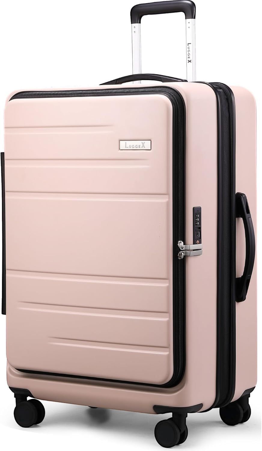 LUGGEX 28 Inch Luggage with Spinner Wheels, Expandable PC Hard Shell Checked Suitcase with Front Opening, Lightweight (Pink, 28 Inch) - Roamly