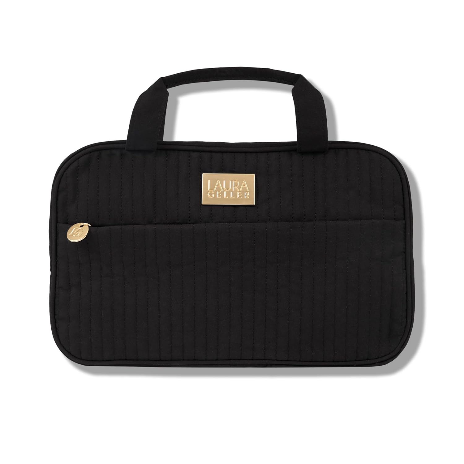 LAURA GELLER NEW YORK Quilted Folding Travel Makeup Bag, Black - Hanging Toiletry Bag Organizer for Travel - Large Capacity Full Size Makeup Bag - Easy to Clean - Roamly