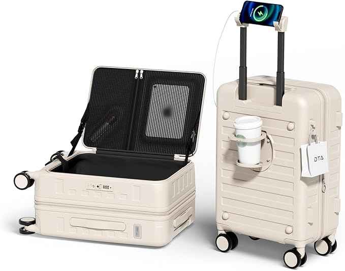 Expandable Lightweight PC Hard Shell Suitcase, 20-inch Carry On Luggage with TSA Lock, 360 Silent Spinner Wheels, Top Opening & Cup Holder - Ideal for Business Travel Suitcase (Ivory)