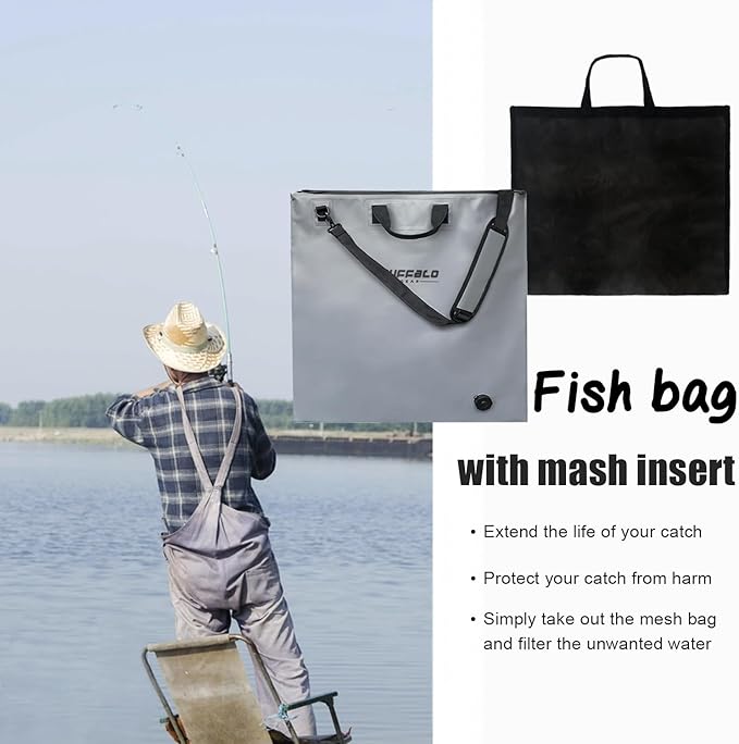 Buffalo Gear Fish Tournament Weigh in Bag for Bass Fishing, Heavy Duty Fish Bag for Caught Fish Waterproof,Leakproof,Puncture Resistant