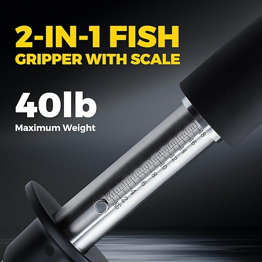 Fish Gripper with Scale, 23.8" Corrosion-Resistant Stainless Steel Fish Lip Gripper, 4.2mm Wide Opening, 40LB Load Capacity & Non-Slip 360° EVA Swivel Handle, Fish Grabber Tool for Saltwater