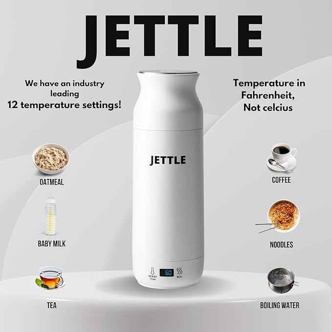 Jettle Electric Kettle - Travel Portable Heater for Coffee Tea Milk Soup - Stainless Steel Travel Water Boiler tea pot with Temperature Control - LED - Automatic Power Off - 450ml - Kitchen Appliance