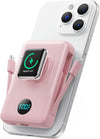 Magnetic Portable Charger for iPhone with Built-in Cables, 6-in-1 10800mAh Power Bank with iWatch Charger & LCD Display,25W Fast Charging Battery Pack for iPhone 16/15/14/13/12,Apple Watch (Pink)