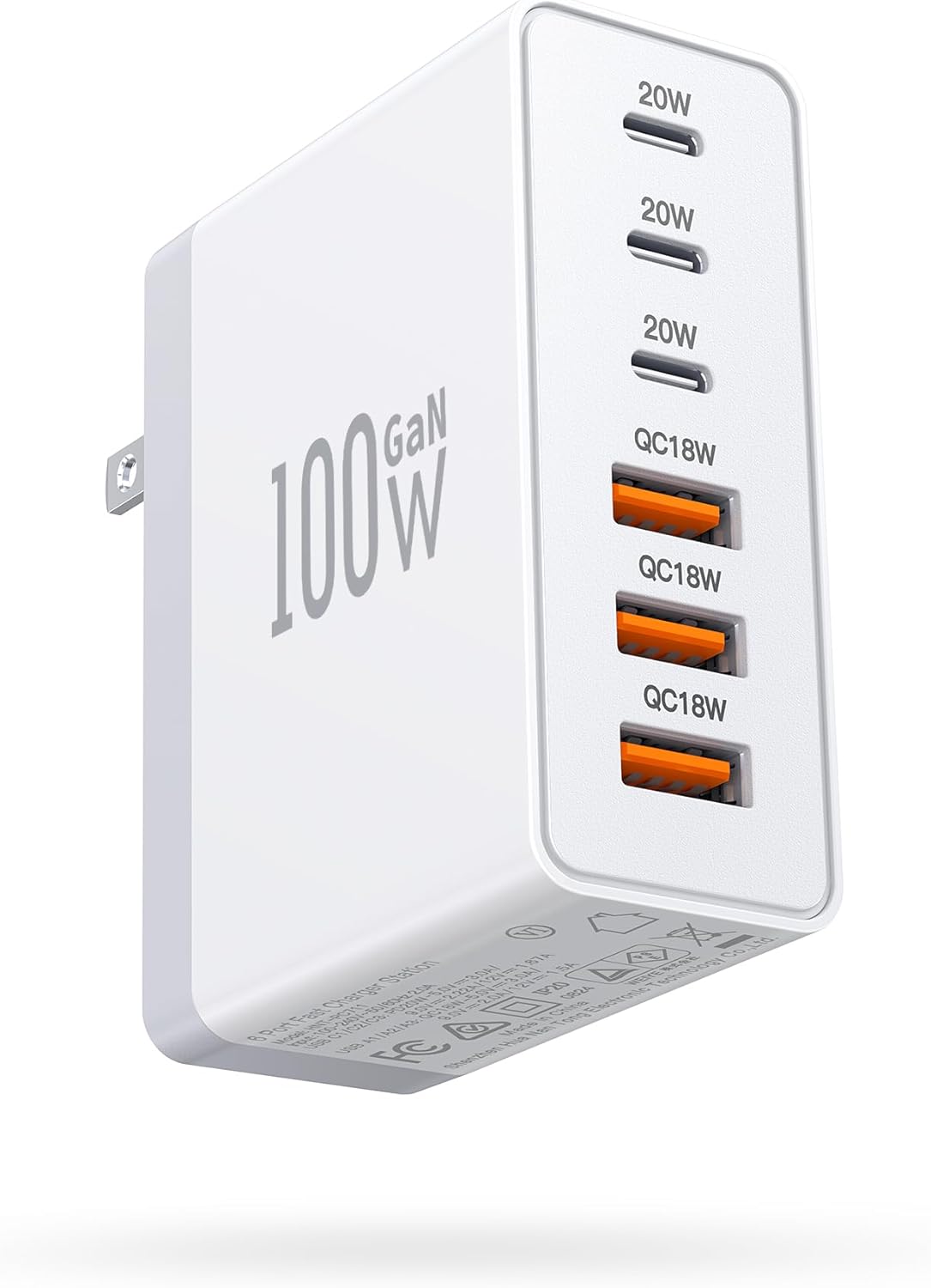 100W USB C Wall Charger,6-Port PD Fast USB C Charging Block,3 Type C+3Type A Multiport Plug,6 in 1 Charger Compatible with for iPhone 16/15/14/13/12/ProMax,iPad,AirPods4,Galaxy S25/S24,Watch,AirPorts - Roamly