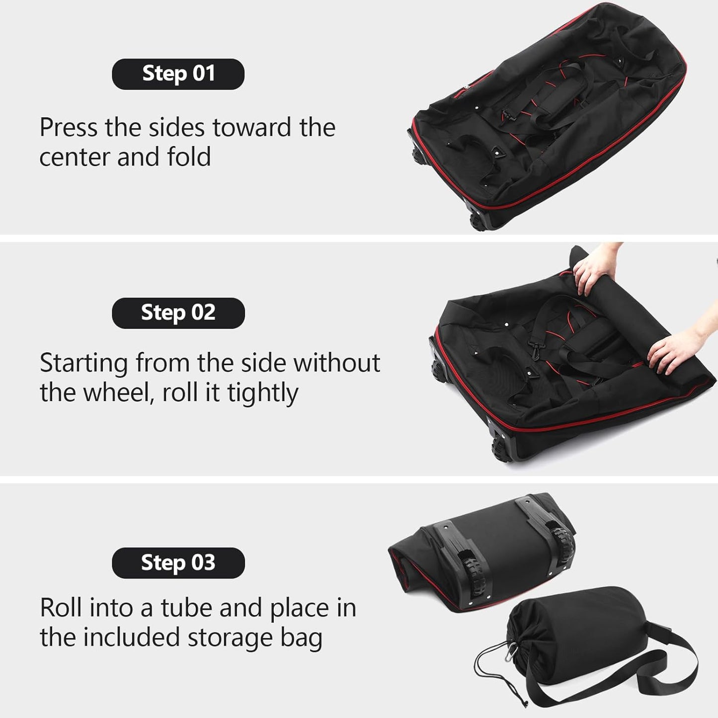 110L/140L Expandable Soft-Sided Foldable Duffle Bag with 2 Rubber Wheels,Packable 32” Rolling Carry-On with Multi-Pockets & Compartments,Black Red - Roamly