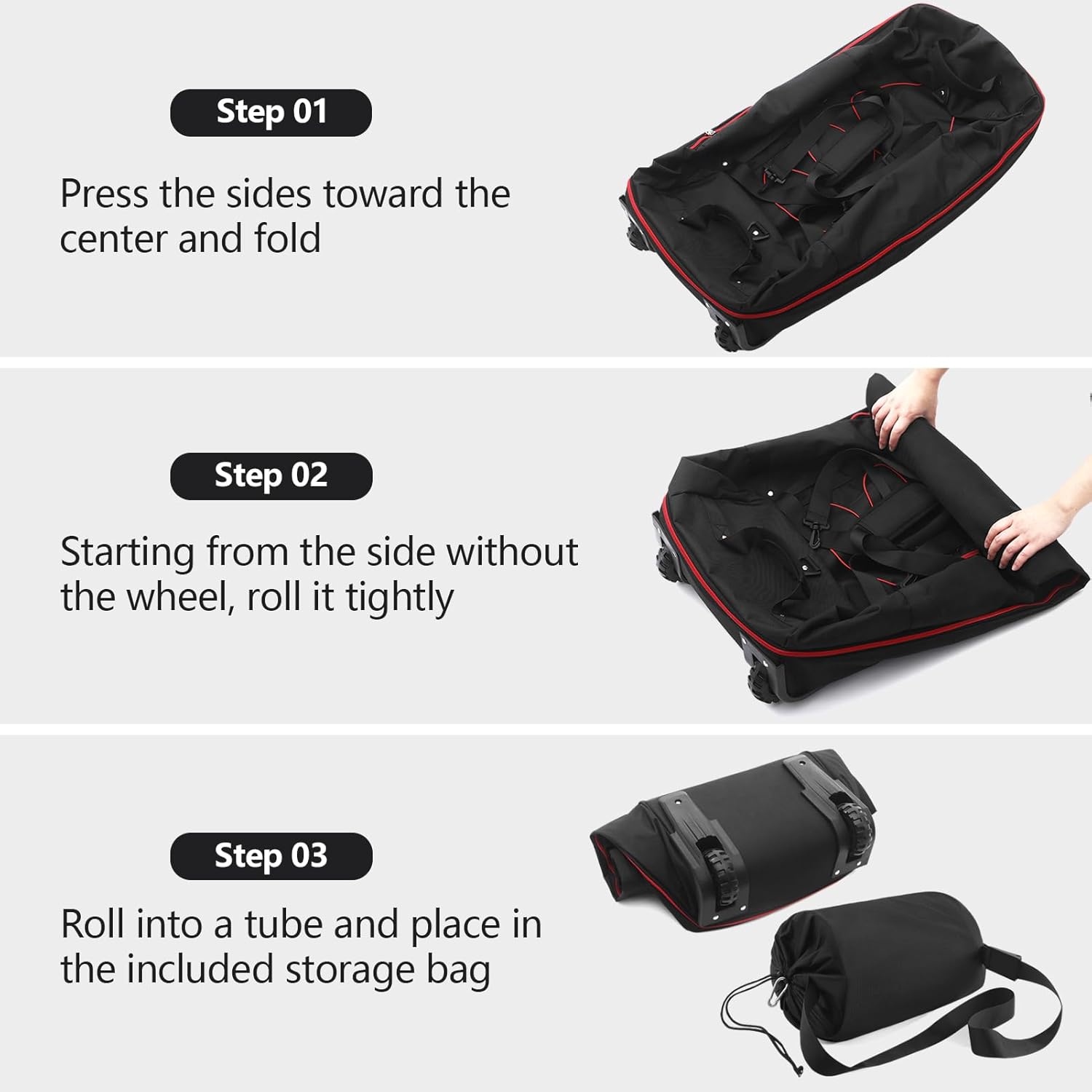 110L/140L Expandable Soft-Sided Foldable Duffle Bag with 2 Rubber Wheels,Packable 32” Rolling Carry-On with Multi-Pockets & Compartments,Black Red - Roamly