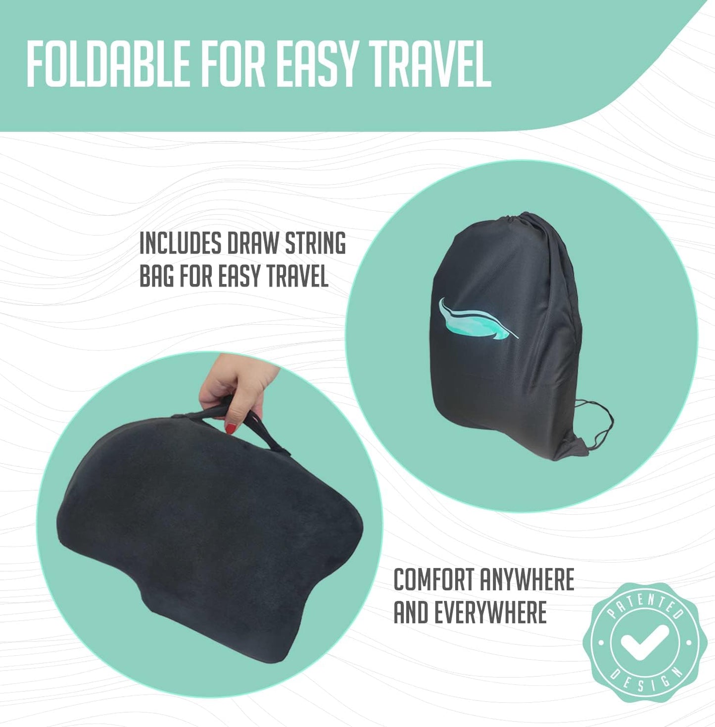 Premium Foldable Travel Seat Cushion - for Relief of Lower Back, Sciatic, Butt and Tailbone Pain - for Home & Office Use, Perfect for Travel or Driving - Coccyx Seat Cushion